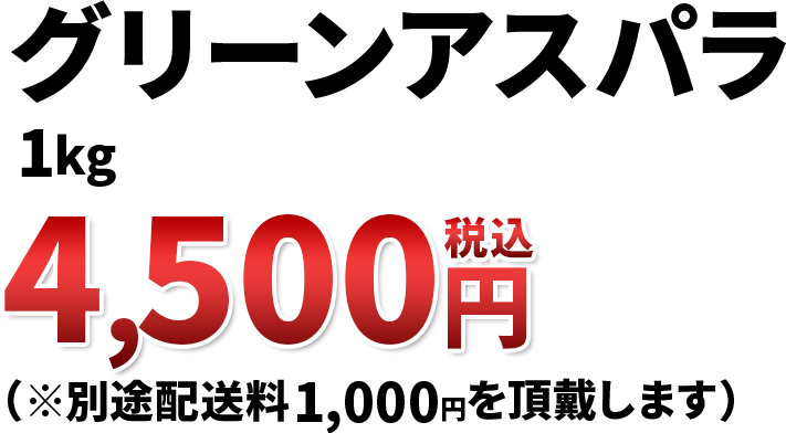 グリーンアスパラ（1kg）4,500円（税込）※別途配送料1,000円を頂戴いたします。